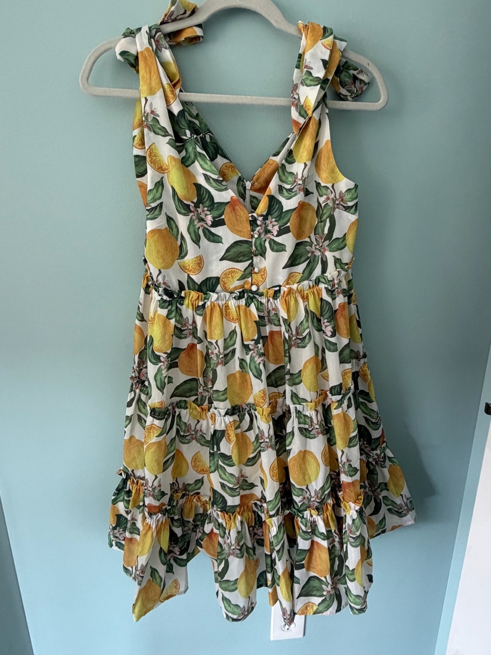 English Factory White Lemon Print Tiered Sundress